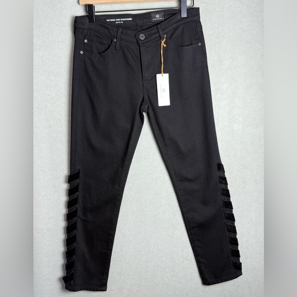 AG Adriano Goldschmied Women’s Black “The Prima Crop Intertwined” Cigarette Crop - Picture 1 of 15